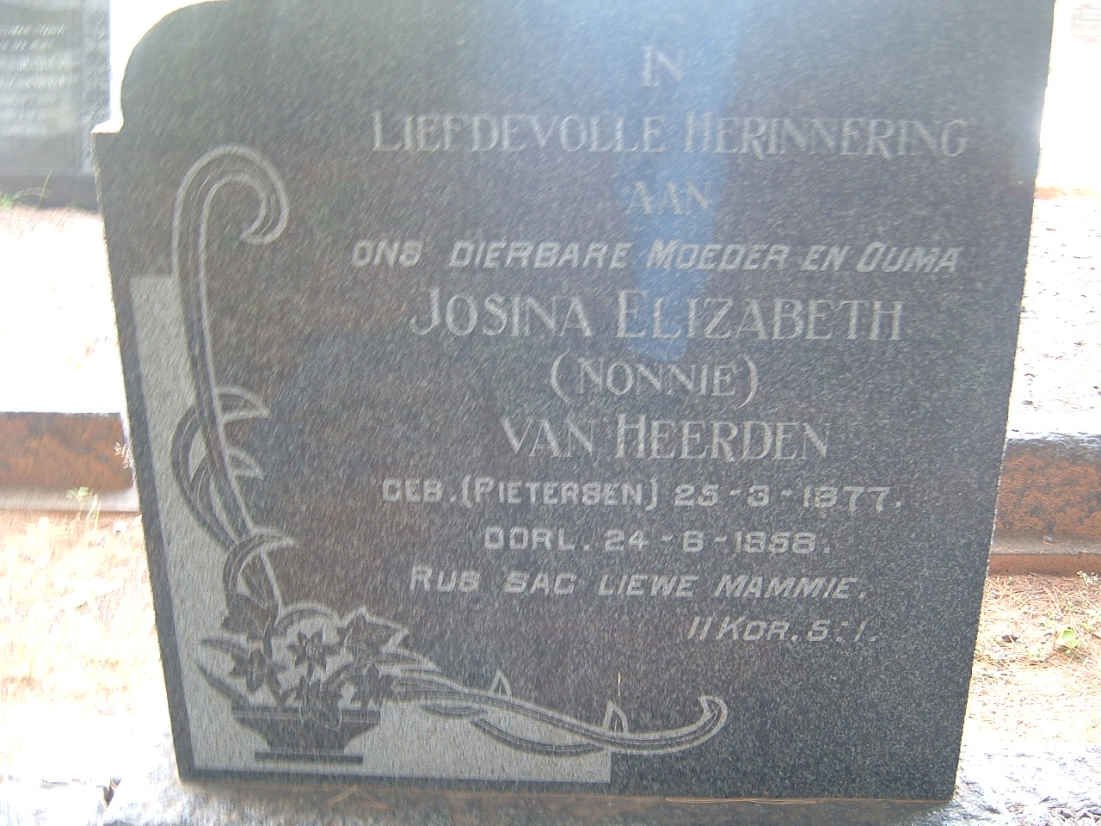 HEERDEN Josina Elizabeth, van nee PIETERSEN 1877-1958