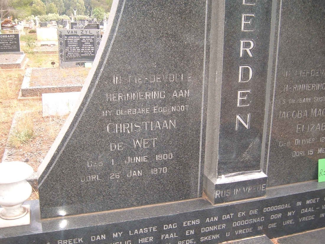 HEERDEN Christiaan de Wet, van 1900-1970 &amp; Jacoba Magdalena Elizabeth nee OLIVIER 1892-1978