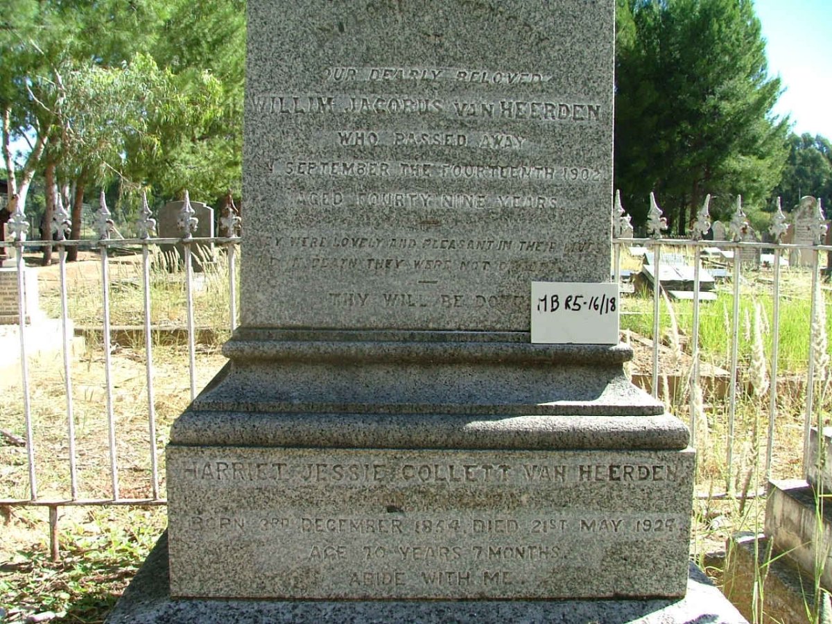 HEERDEN Willim Jacobus, van -1902 &amp; Harriet Jessie COLLETT 1854-1929