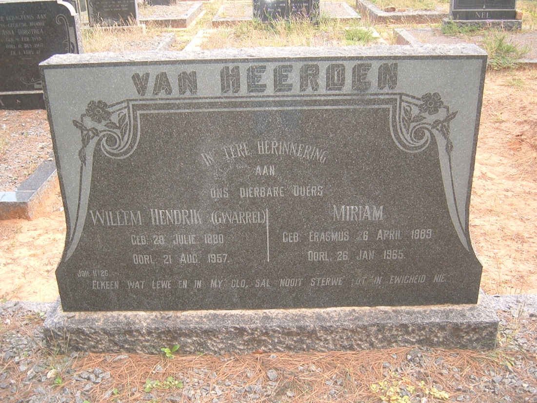 HEERDEN Willem Hendrik, van 1880-1957 &amp; Miriam ERASMUS 1889-1965