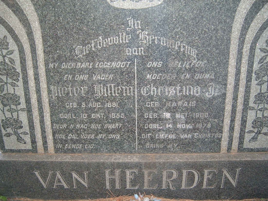 HEERDEN Pieter Willem, van 1891-1955 &amp; Christina J. MARAIS 1900-197?