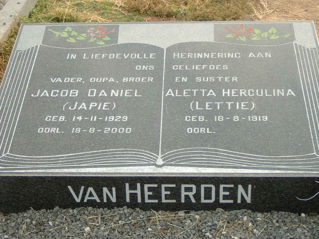 HEERDEN Jacob Daniel, van 1929-2000 :: VAN HEERDEN Aletta Herculina 1919-