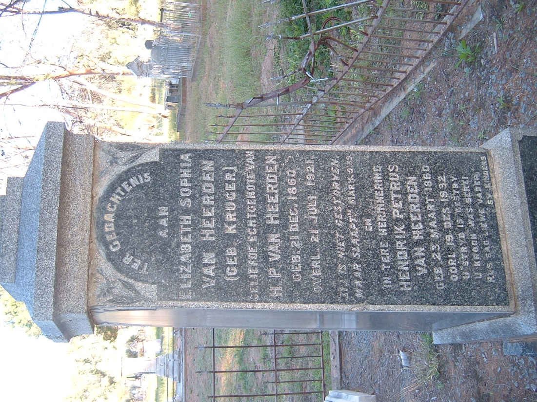 HEERDEN Hendrik Petrus, van 1860-1932 &amp; Elizabeth Sophia KRUGER 1860-1921