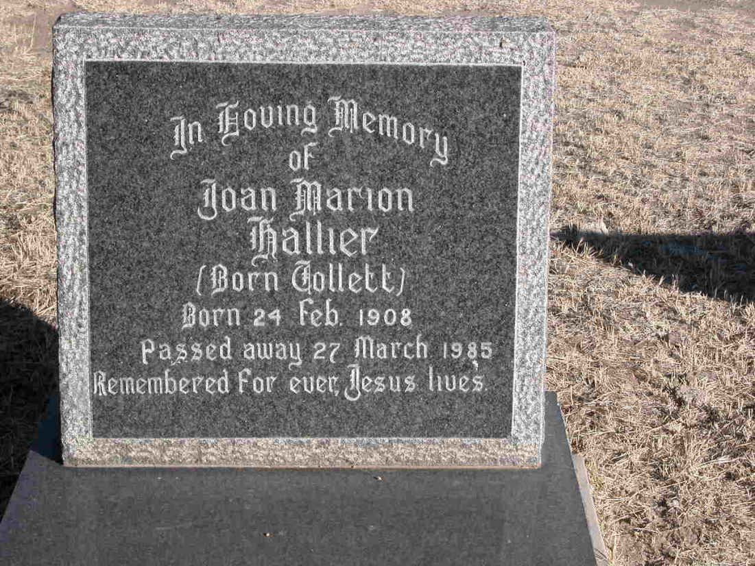 HALLIER Joan Marion nee COLLETT 1908-1985