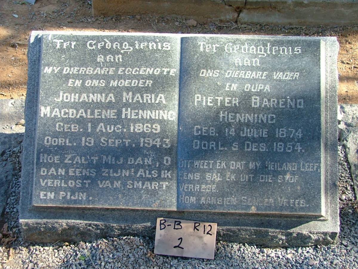 HENNING Pieter Barend 1874-1954 &amp; Johanna Maria Magdalena 1869-1943