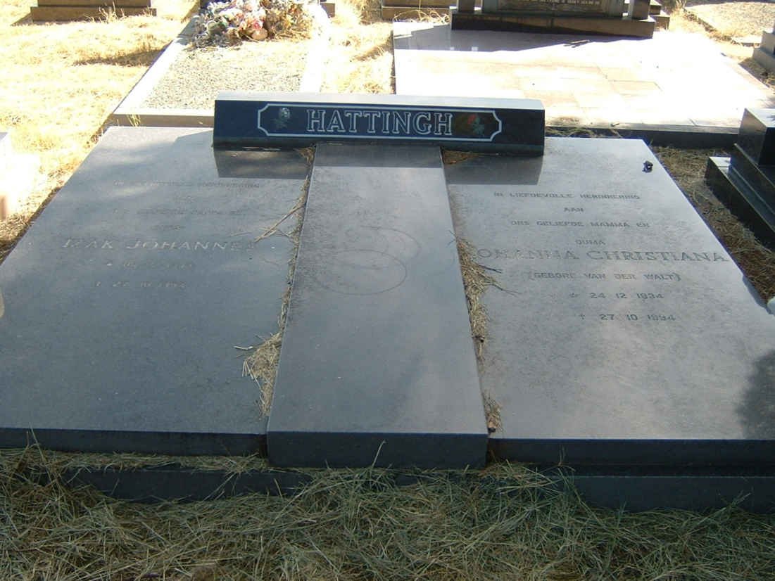 HATTINGH Izak Johannes ????-???? &amp; Johanna Christiana VAN DER WALT 1934-1994