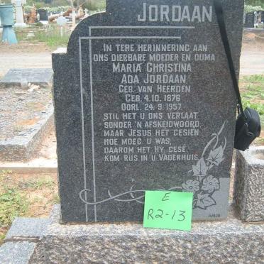 JORDAAN Maria Christina Ada nee VAN HEERDEN 1876-1957