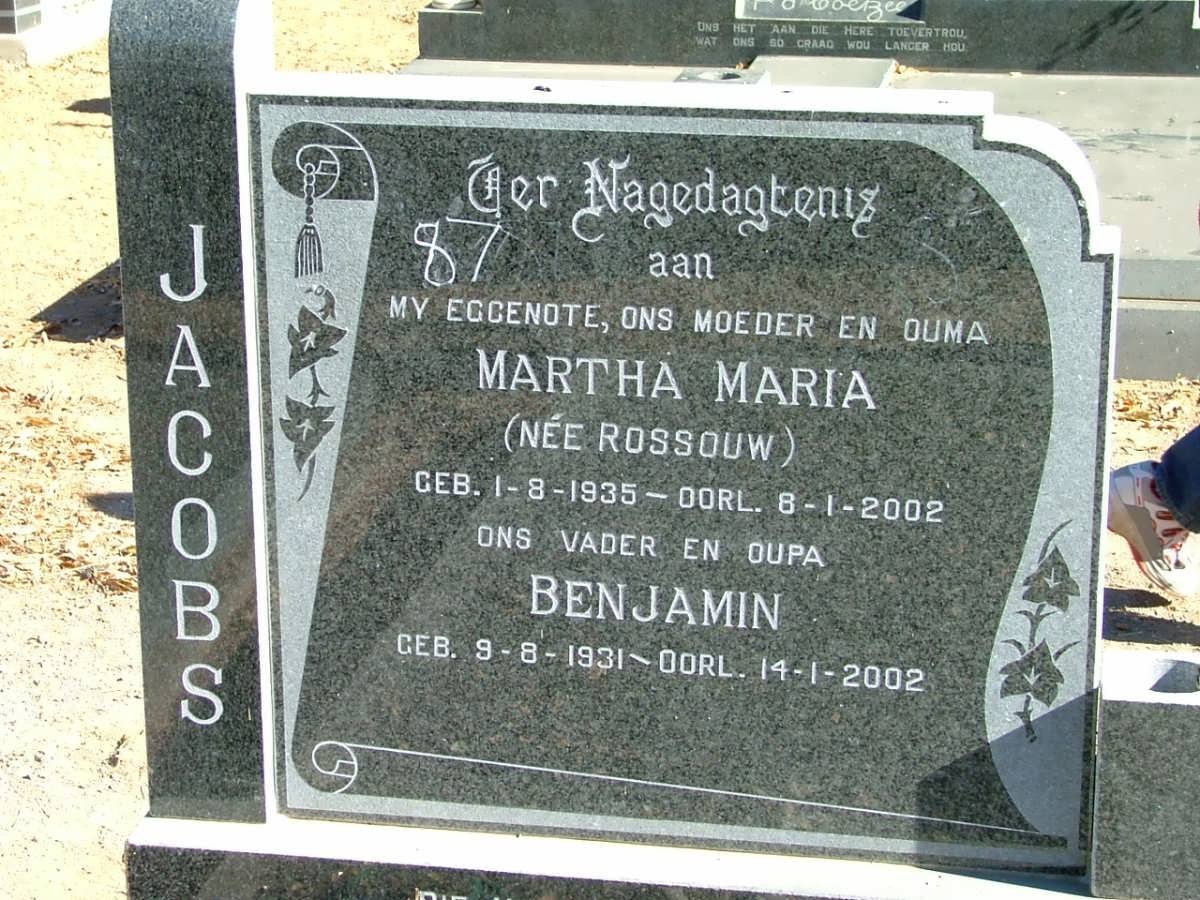 JACOBS Benjamin 1931-2002 &amp; Martha Maria ROSSOUW 1935-2002