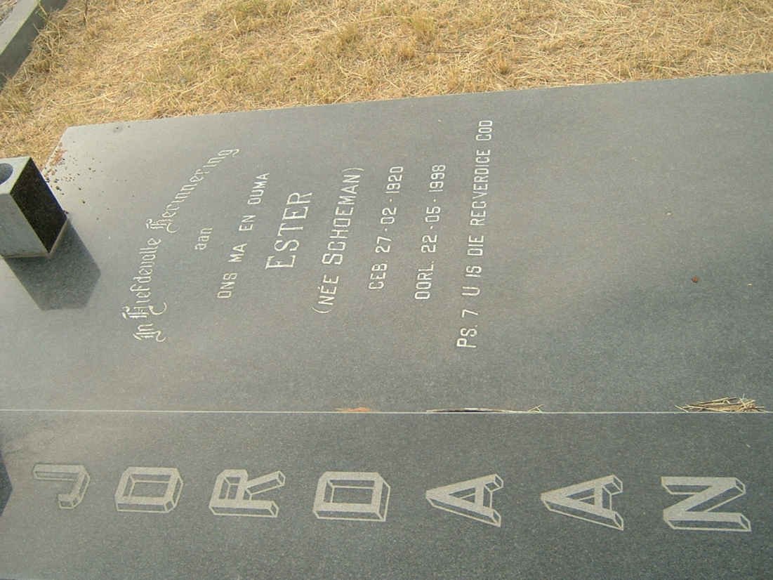 JORDAAN Wilhelmus Jacobus 1922-1987 &amp; Ester SCHOEMAN 1920-1998