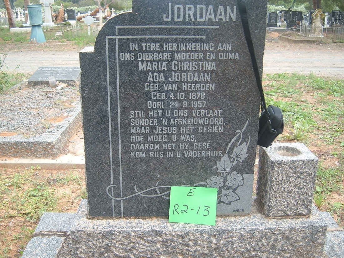 JORDAAN Maria Christina Ada nee VAN HEERDEN 1876-1957