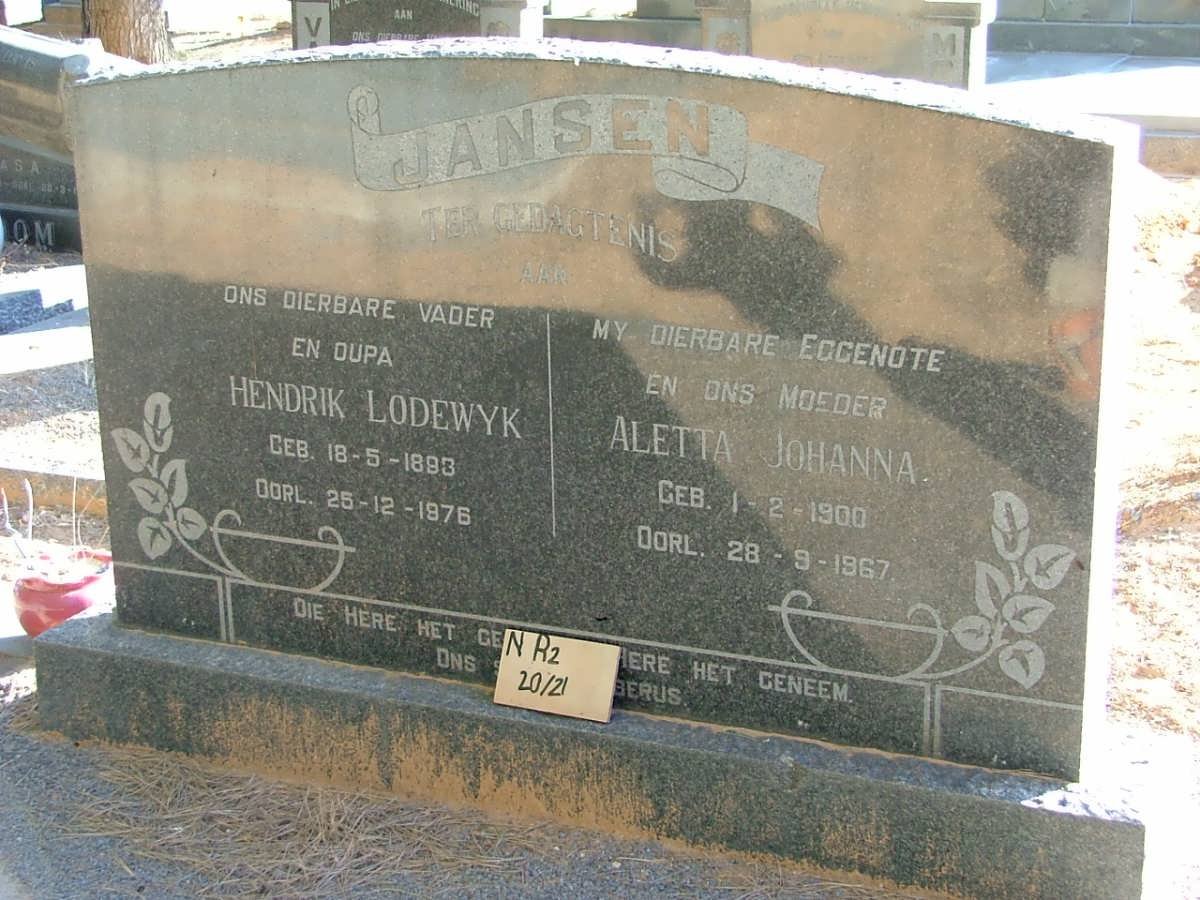 JANSEN Hendrik Lodewyk 1893-1976 &amp; Aletta Johanna 1900-1967