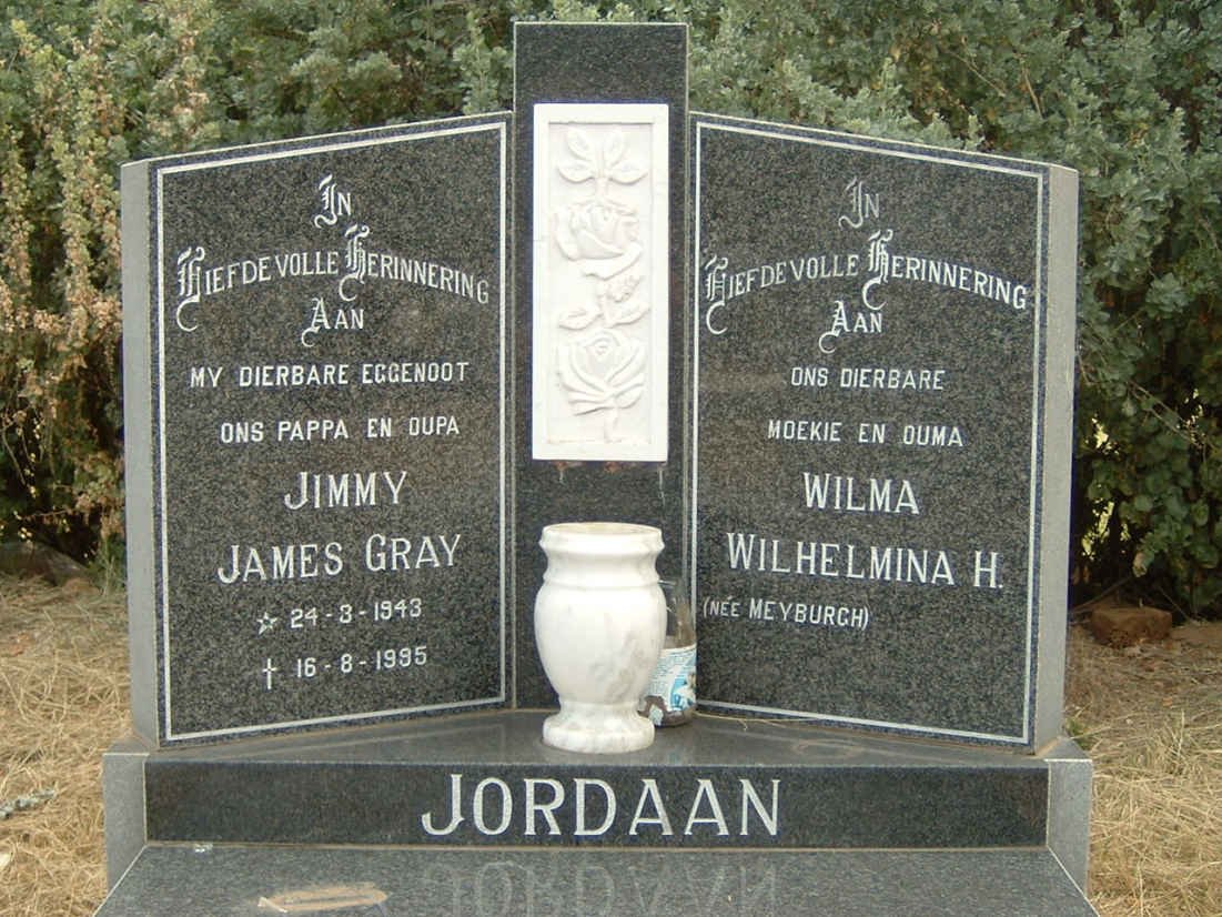 JORDAAN Jimmy James Gray 1943-1995 &amp; Wilma Wilhelmina H. MEYBURGH