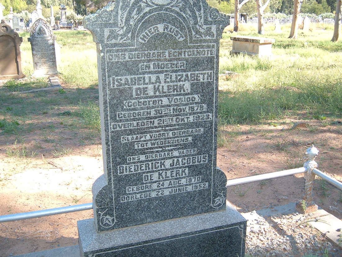 KLERK Diederick Jacobus, de 1870-1952 &amp; Isabella Elizabeth VOSLOO 1878-1923