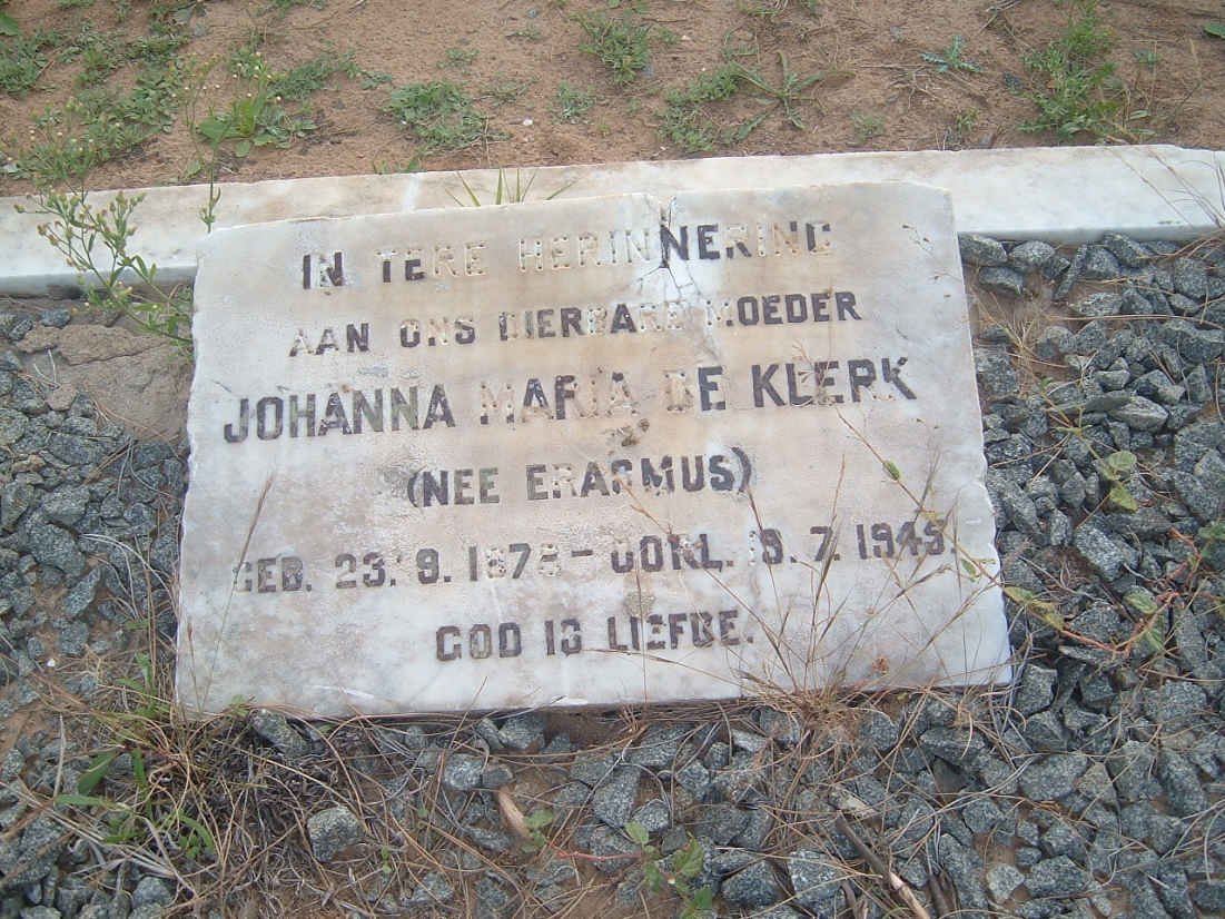 KLERK Johanna Maria, de nee ERASMUS 1878-1945