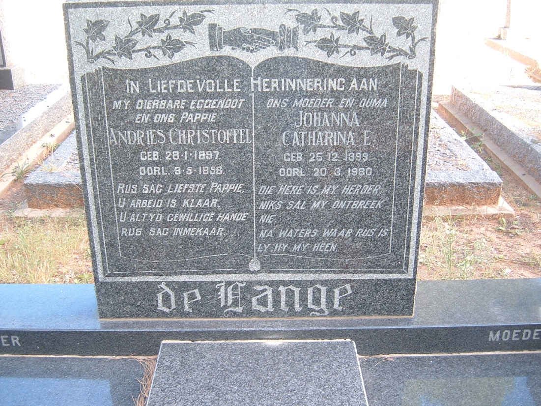 LANGE Andries Christoffel, de 1897-1956 &amp; Johanna Catharina E. 1899-1980
