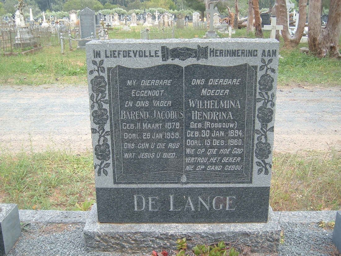 LANGE Barend Jacobus, de 1878-1958 &amp; Wilhelmina Hendrina ROSSOUW 1894-1960