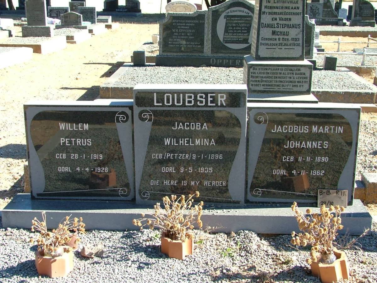 LOUBSER Jacobus Martin Johannes 1890-1962 &amp; Jacoba Wilhelmina PETZER 1896-1935 :: LOUBSER Willem Petrus 1919-1926