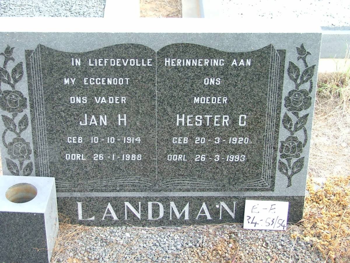 LANDMAN Jan H. 1914-1988 &amp; Hester C. 1920-1993