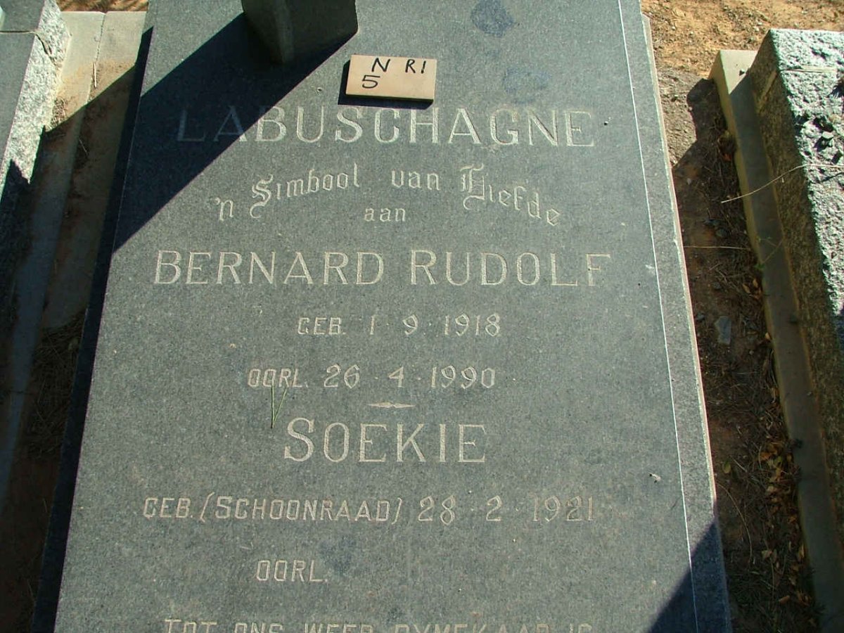 LABUSCHAGNE Bernard Rudolf 1918-1990 &amp; Soekie SCHOONRAAD 1921-