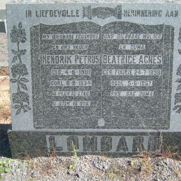 LOMBARD Hendrik Petrus 1891-1954 &amp; Beatrice Agnes FOURIE 1898-1967