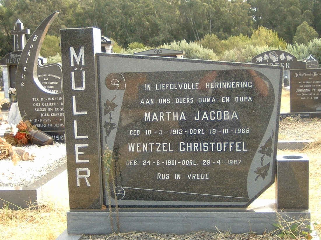 MÜLLER Wentzel Christoffel 1901-1987 &amp; Martha Jacoba 1913-1986