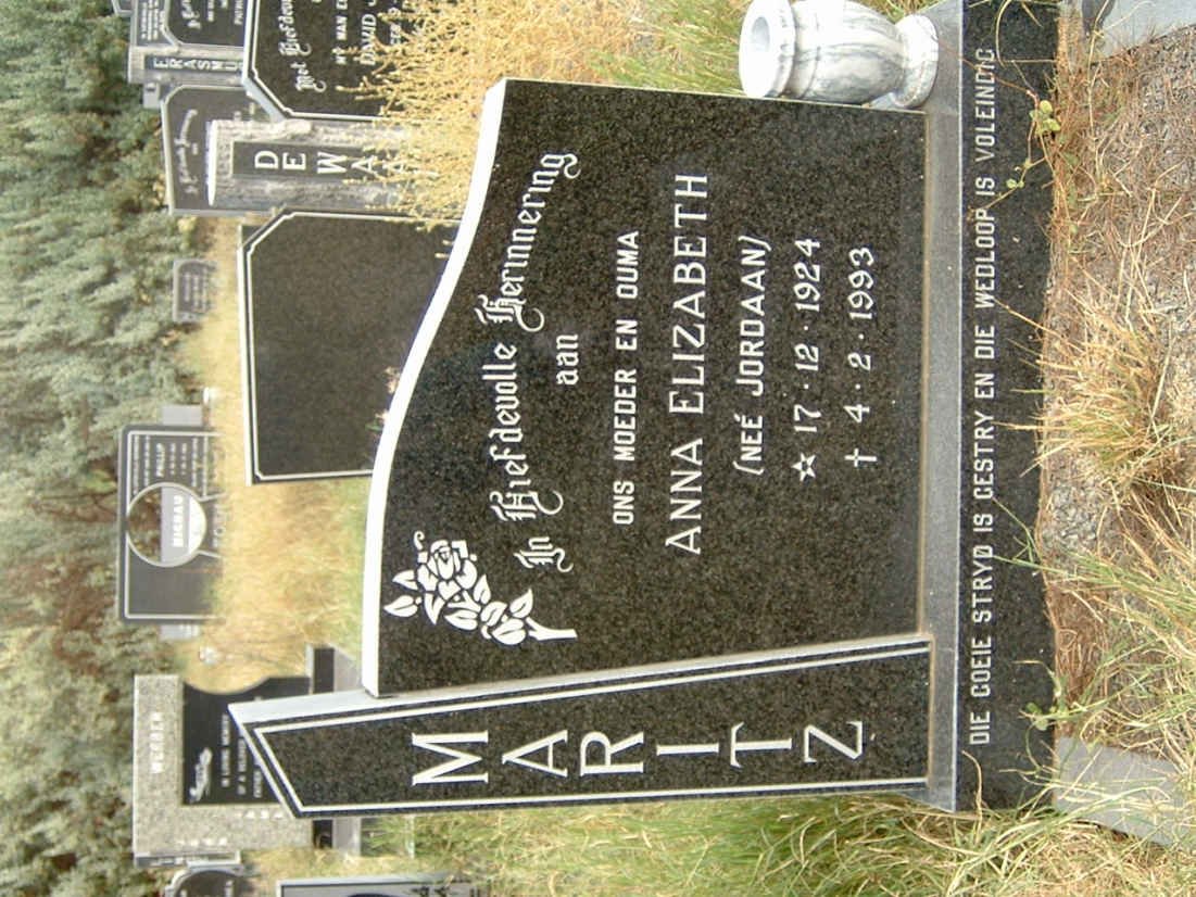 MARITZ Anna Elizabeth nee JORDAAN 1924-1993