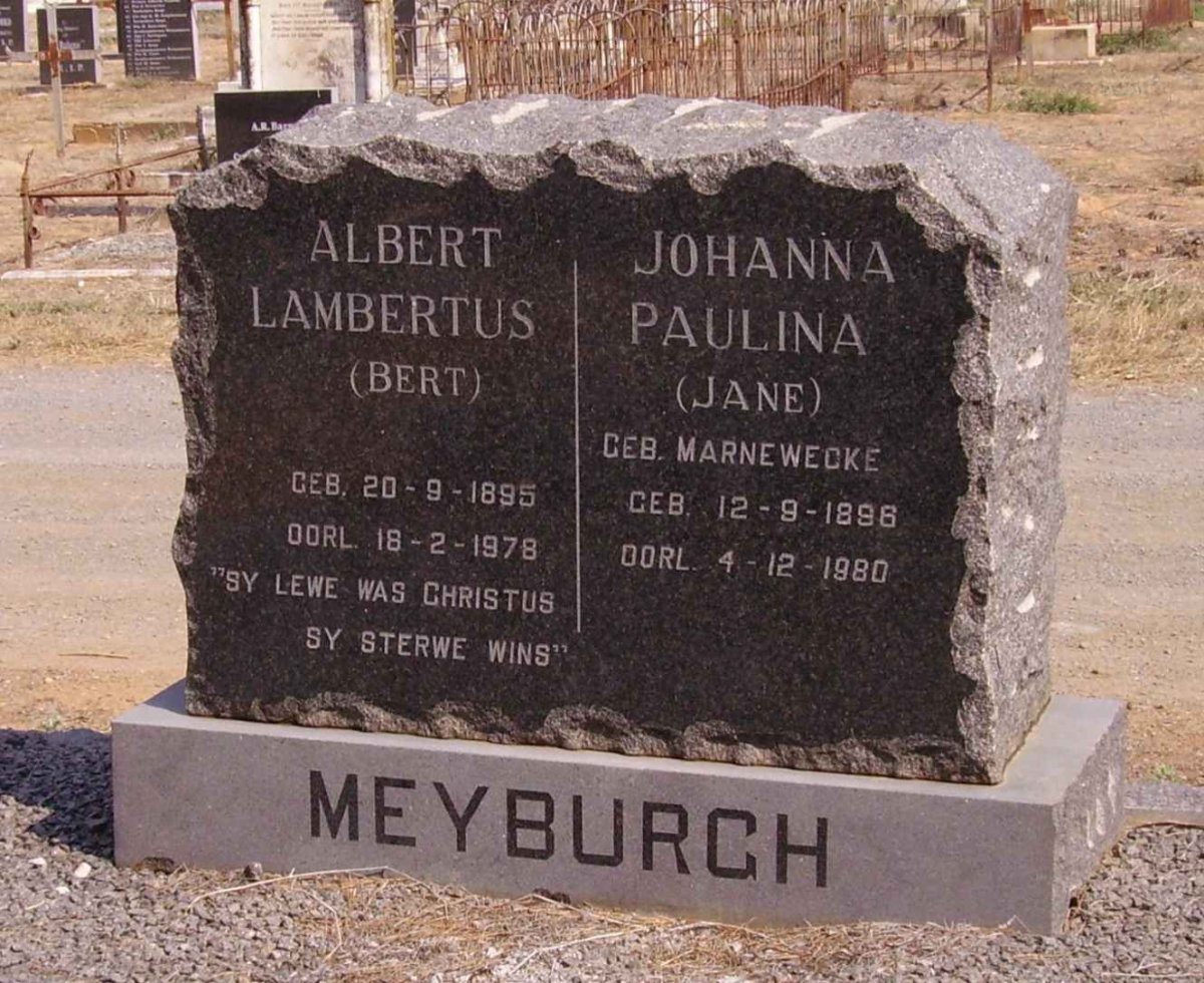 MEYBURGH Albert Lambertus 1895-1978 &amp; Johanna Paulina MARNEWECKE 1896-1980