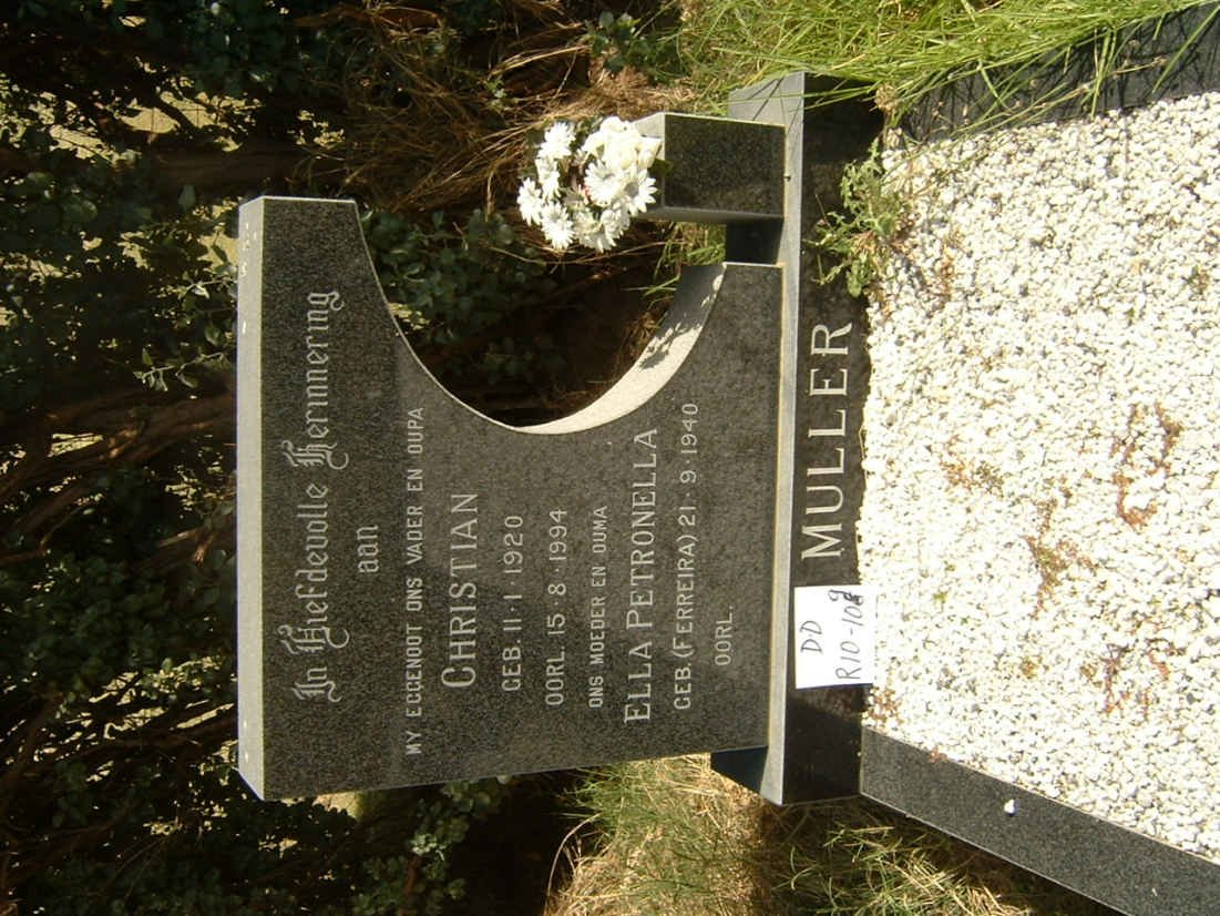 MULLER Christian 1920-1994 &amp; Ella Petronella FERREIRA 1940-