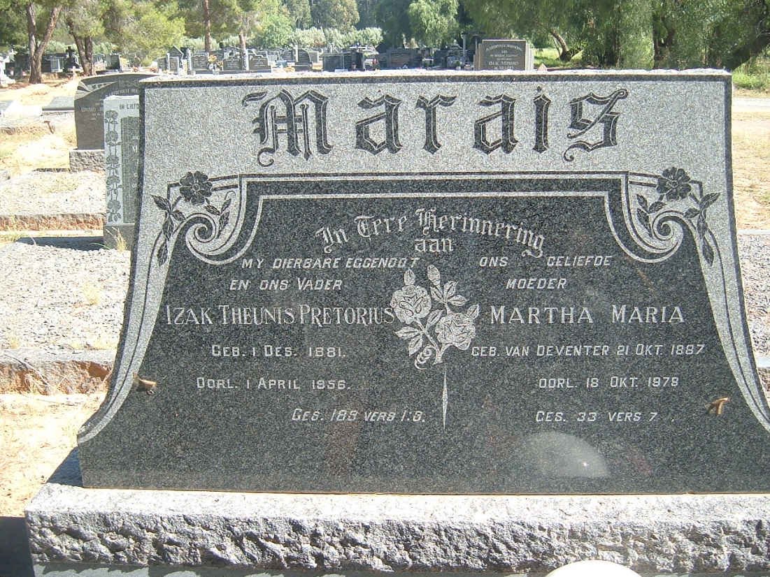 MARAIS Izak Theunis Pretorius 1881-1956 &amp; Martha Maria VAN DEVENTER 1887-1978