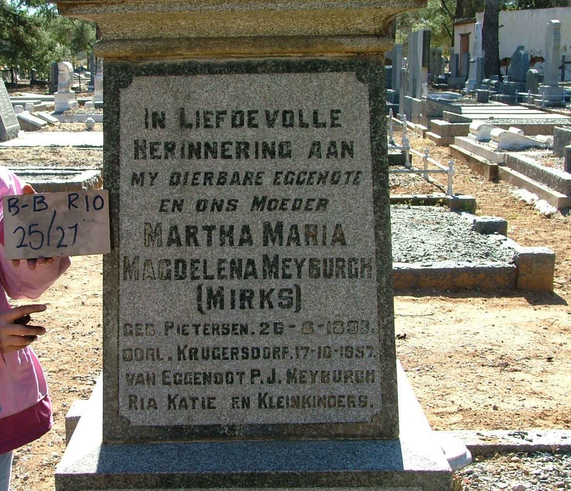 MEYBURGH Martha Maria Magdelena nee PIETERSEN 1893-1957