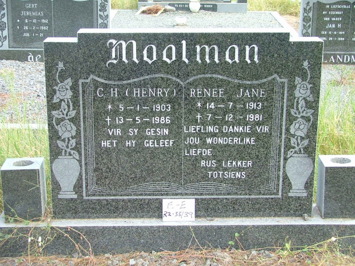 MOOLMAN C.H. 1903-1986 &amp; Renee Jane 1913-1981
