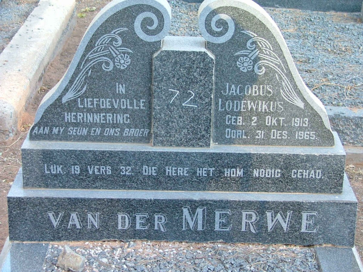 MERWE Jacobus Lodewikus, van der 1913-1965