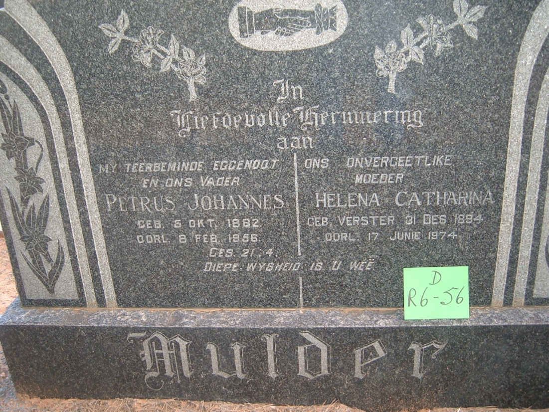 MULDER Petrus Johannes 1882-1956 &amp; Helena Catharina VERSTER 1894-1974