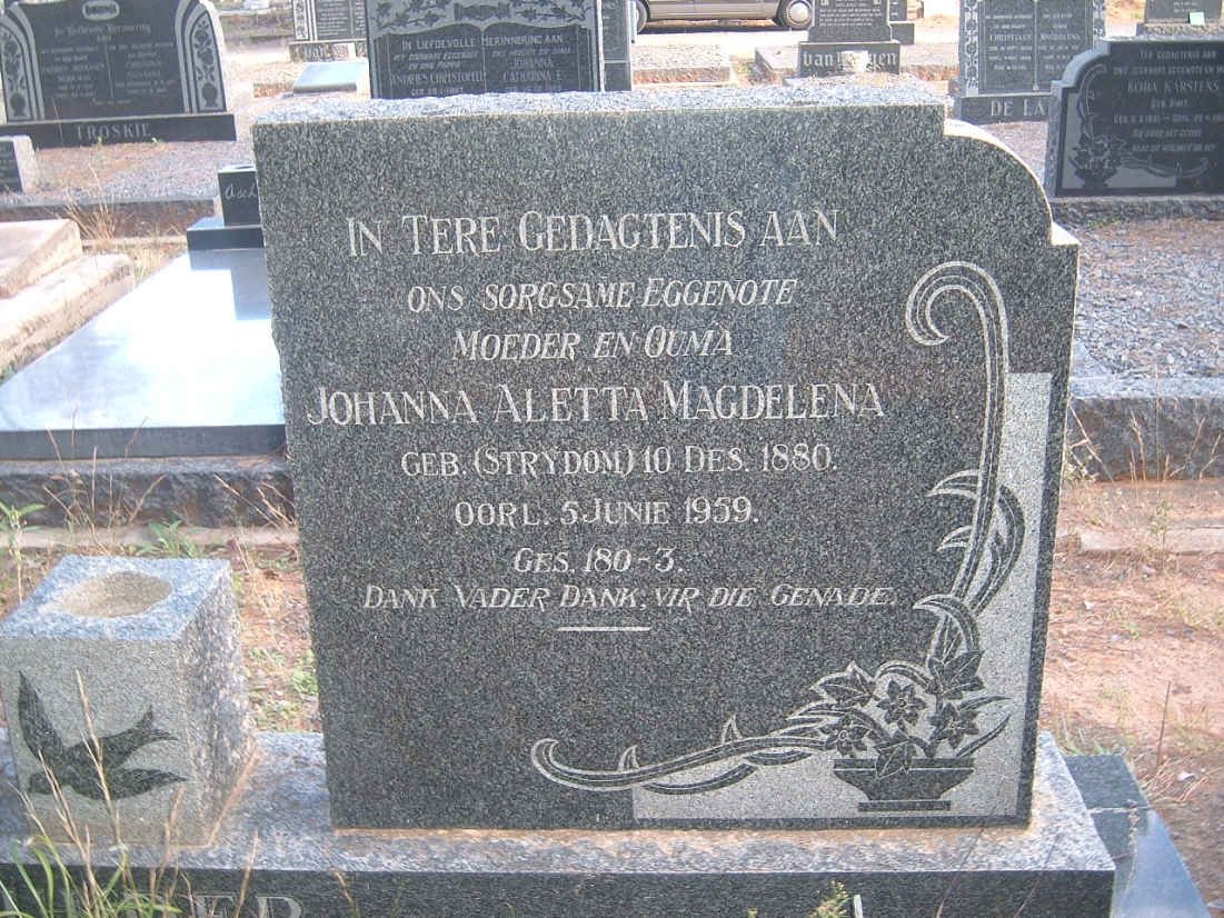 MULLER Johanna Aletta Magdelena nee STRYDOM 1880-1959