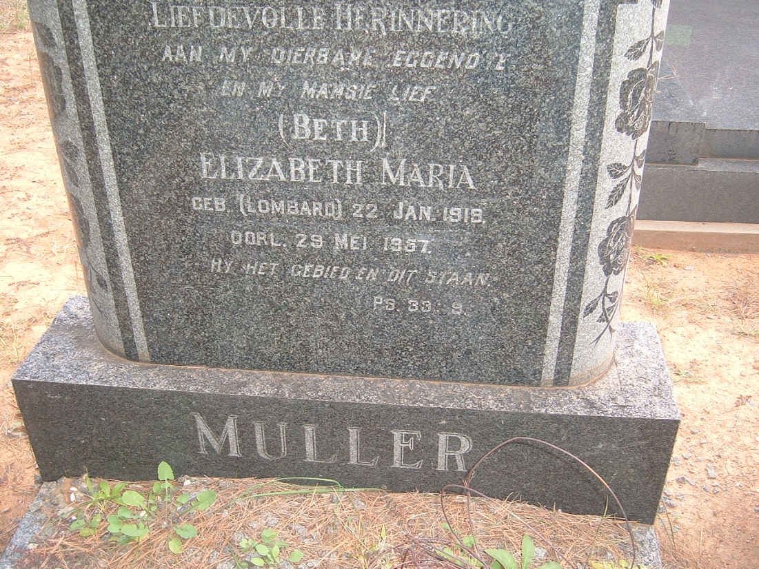MULLER Elizabeth Maria nee LOMBARD 1919-1957