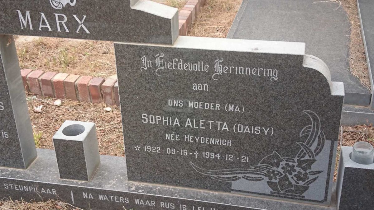 MARX Albertus Bernardus 1919-1995 &amp; Sophia Aletta HEYDENRICH 1922-1994