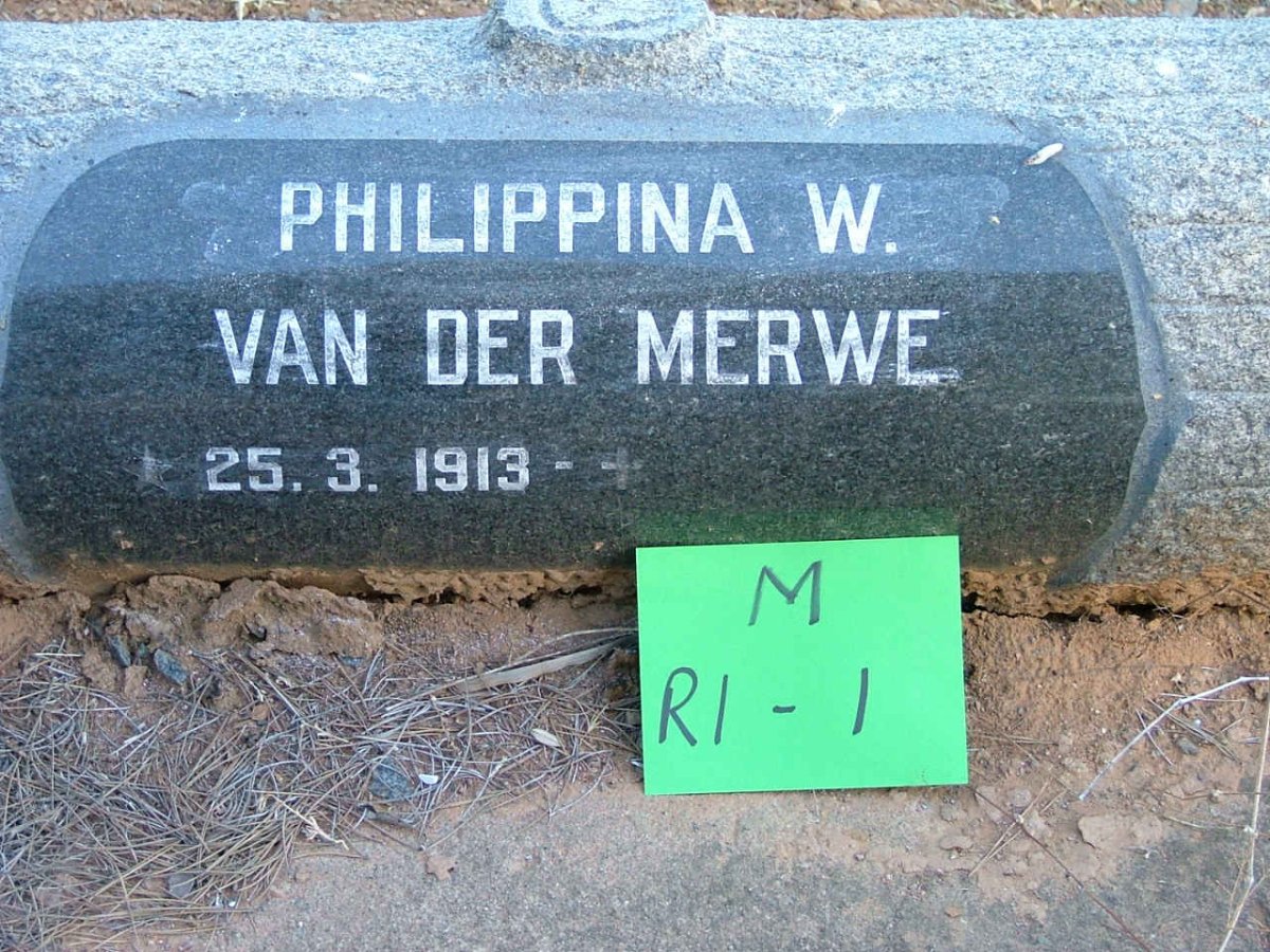MERWE Philippina W., van der 1913-
