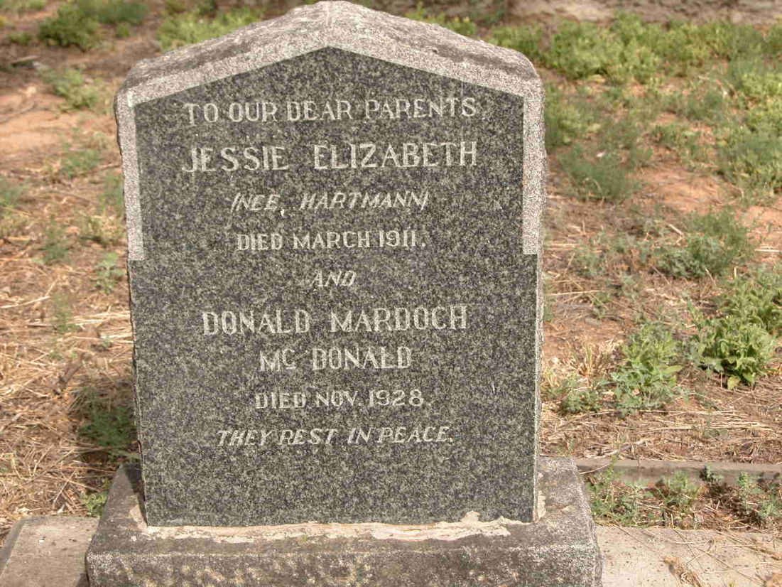 McDONALD Donald Mardoch -1928 &amp; Jessie Elizabeth HARTMANN  -1911