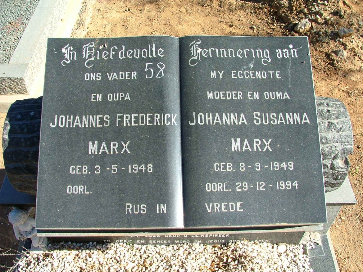 MARX Johannes Frederick 1948- &amp; Johanna Susanna 1949-1994