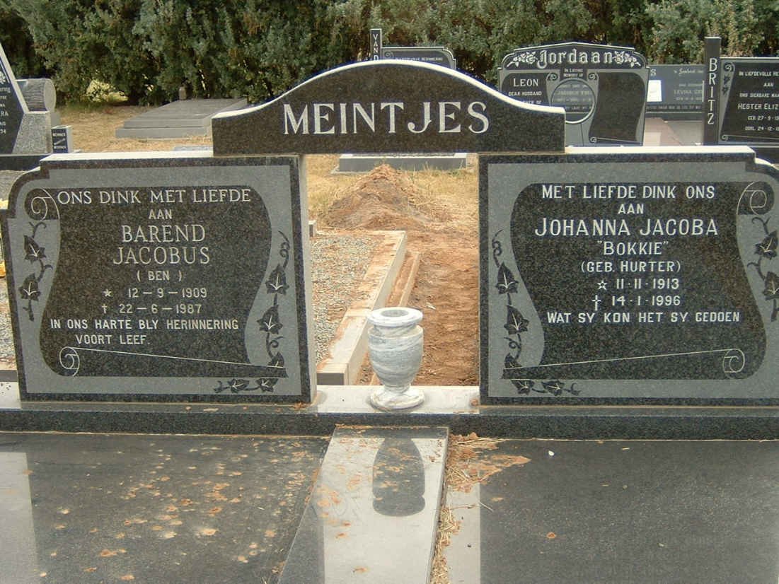 MEINTJES Barend Jacobus 1909-1987 &amp; Johanna Jacoba HURTER 1913-1996