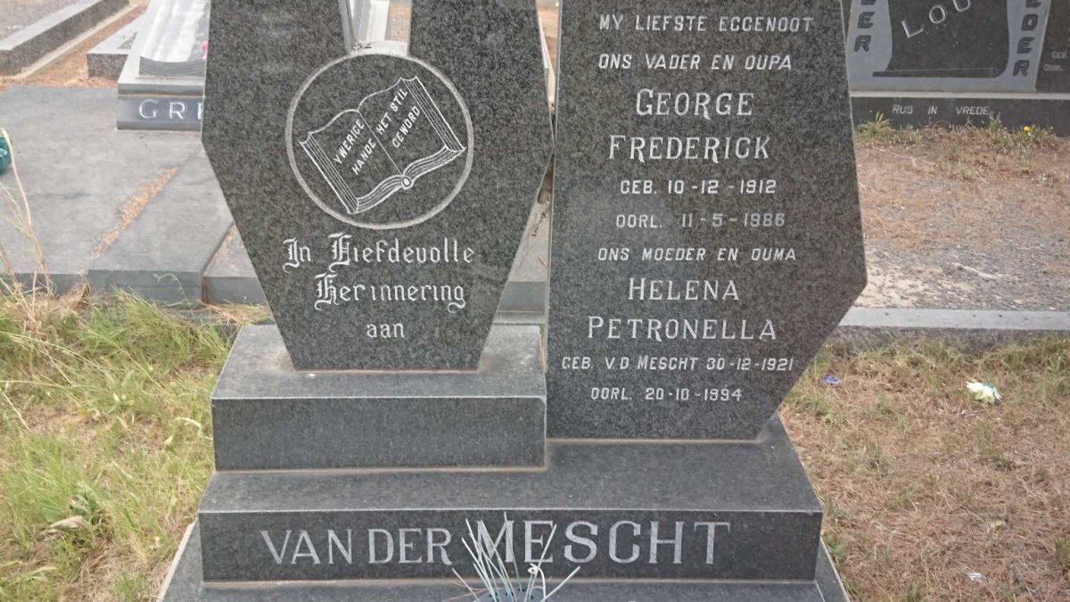MESCHT George Frederick, van der 1912-1986 &amp; Helena Petronella V.D. MESCHT 1921-1994