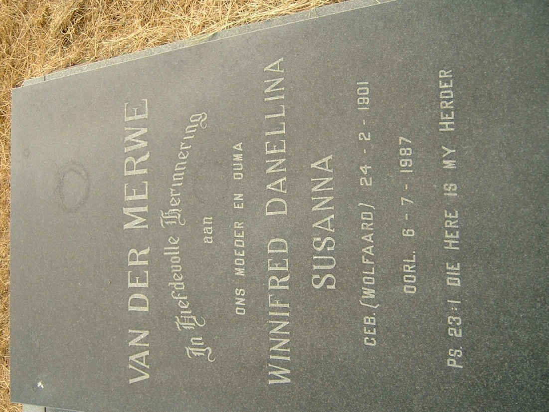 MERWE Winnifred Danellina Susanna, van der nee WOLFAARD 1901-1987