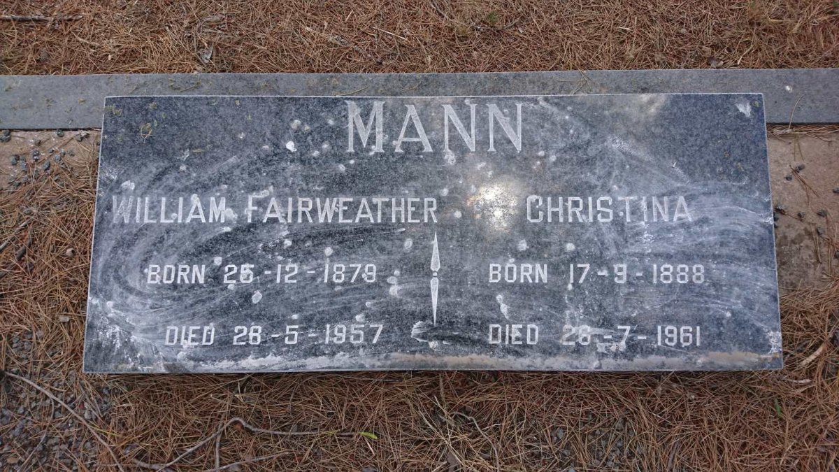 MANN William Fairweather 1879-1957 &amp; Christina 1888-1961