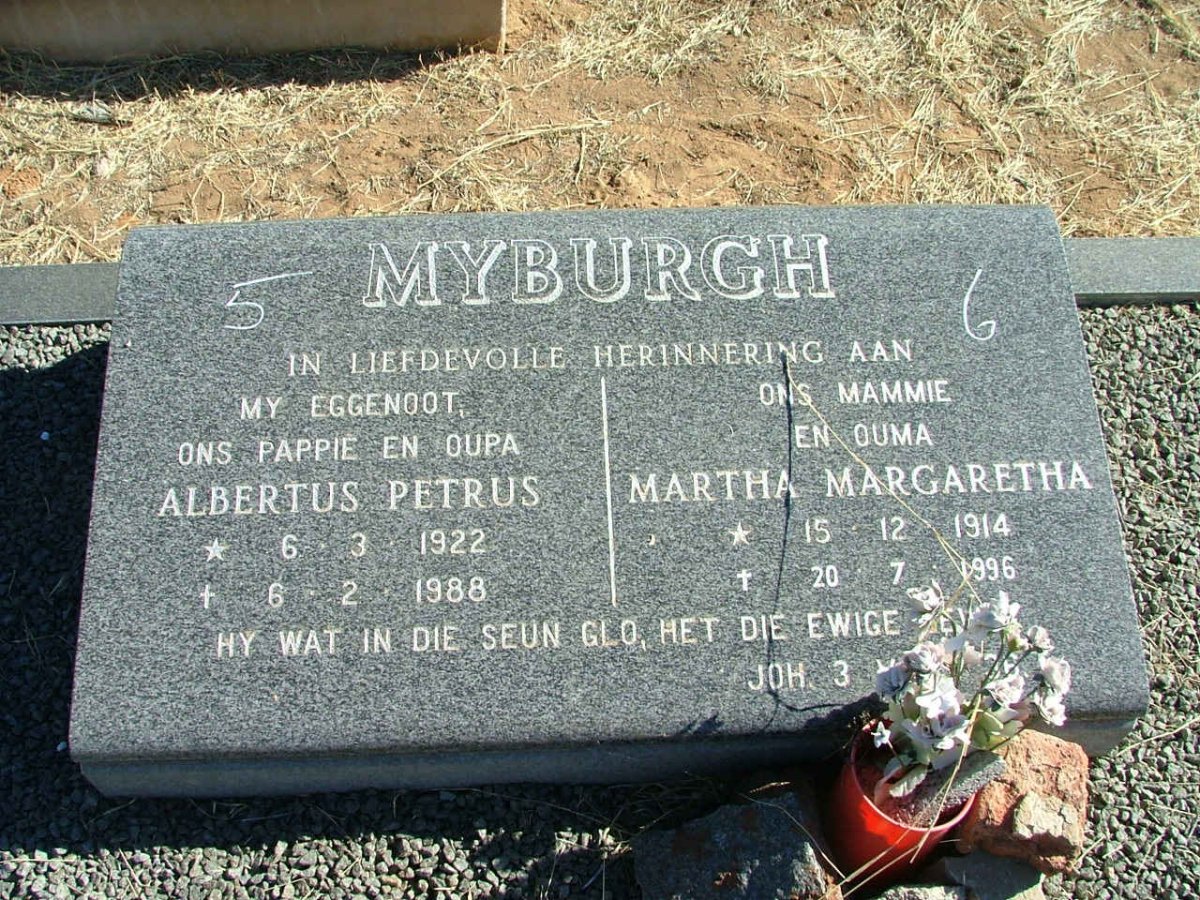 MYBURGH Albertus Petrus 1922-1988 &amp; Martha Margaretha 1914-1996