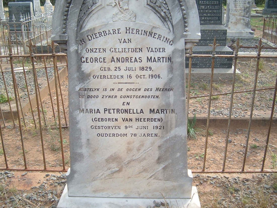 MARTIN George Andreas 1829-1906 &amp; Maria Petronella VAN HEERDEN -1921