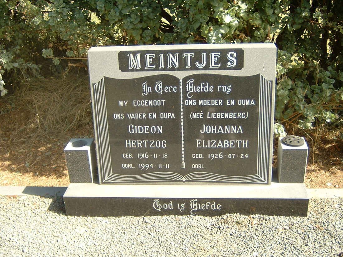 MEINTJES Gideon Hertzog 1916-1994 &amp; Johanna Elizabeth LIEBENBERG 1926-