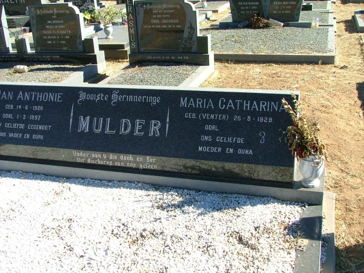MULDER Jan Anthonie 1926-1997 &amp; Maria Catharina VENTER 1928-