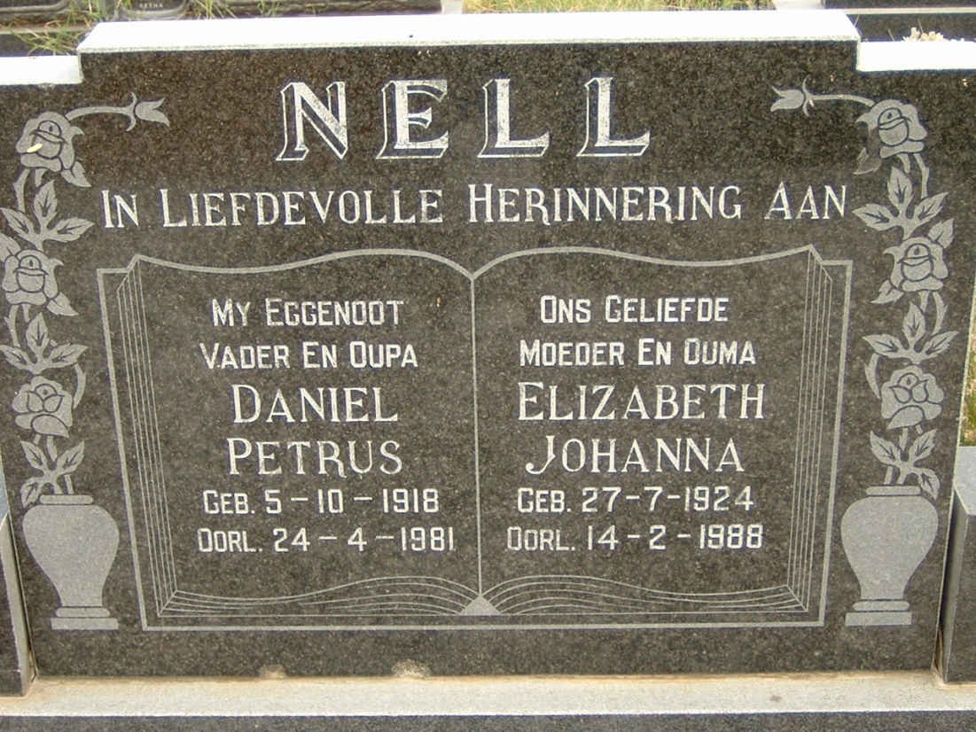 NELL Daniel Petrus 1918-1981 &amp; Elizabeth Johanna 1924-1988