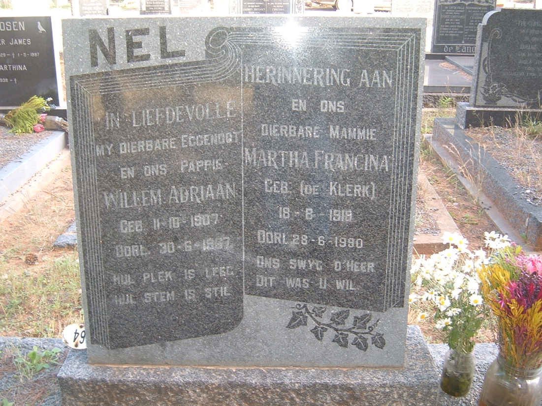 NEL Willem Adriaan 1907-1967 &amp; Martha Francina DE KLERK 1919-1990