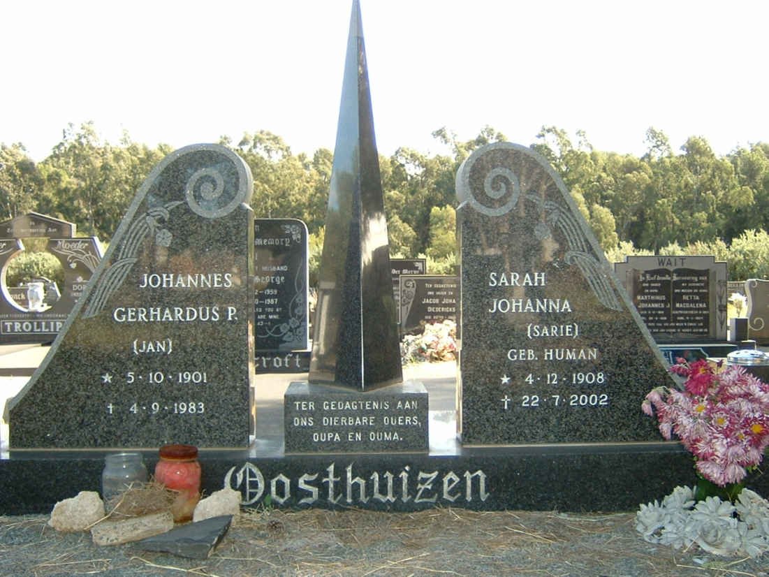 OOSTHUIZEN Johannes Gerhardus P. 1901-1983 &amp; Sarah Johanna HUMAN 1908-2002